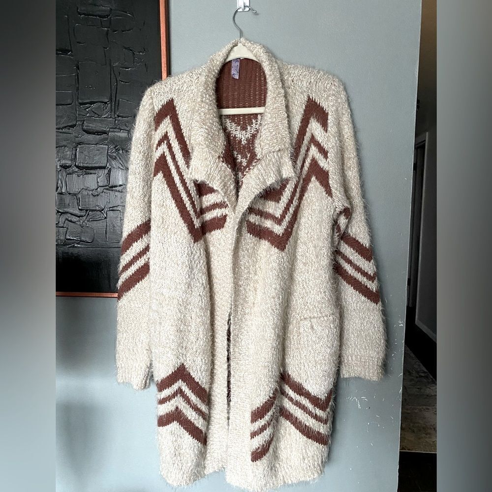 Alya eyelash long sleeve open front cardigan sweater size M